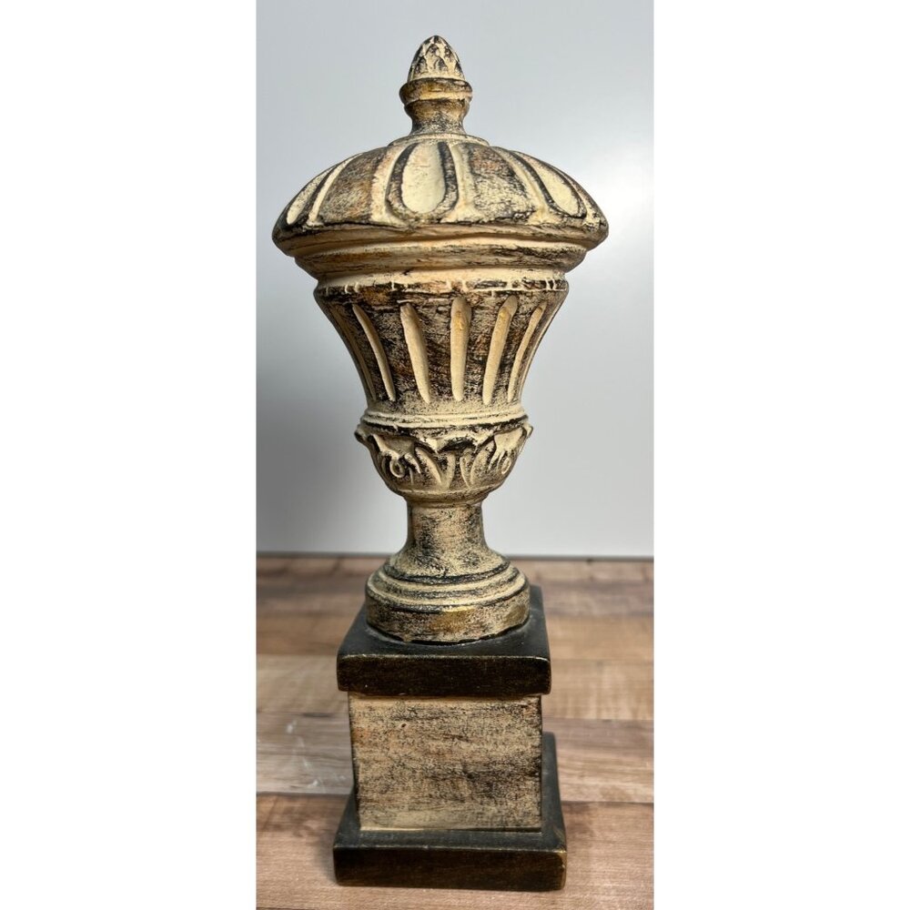 Vintage-Inspired Ornamental Distressed Cream & Bronze Decorative Piece